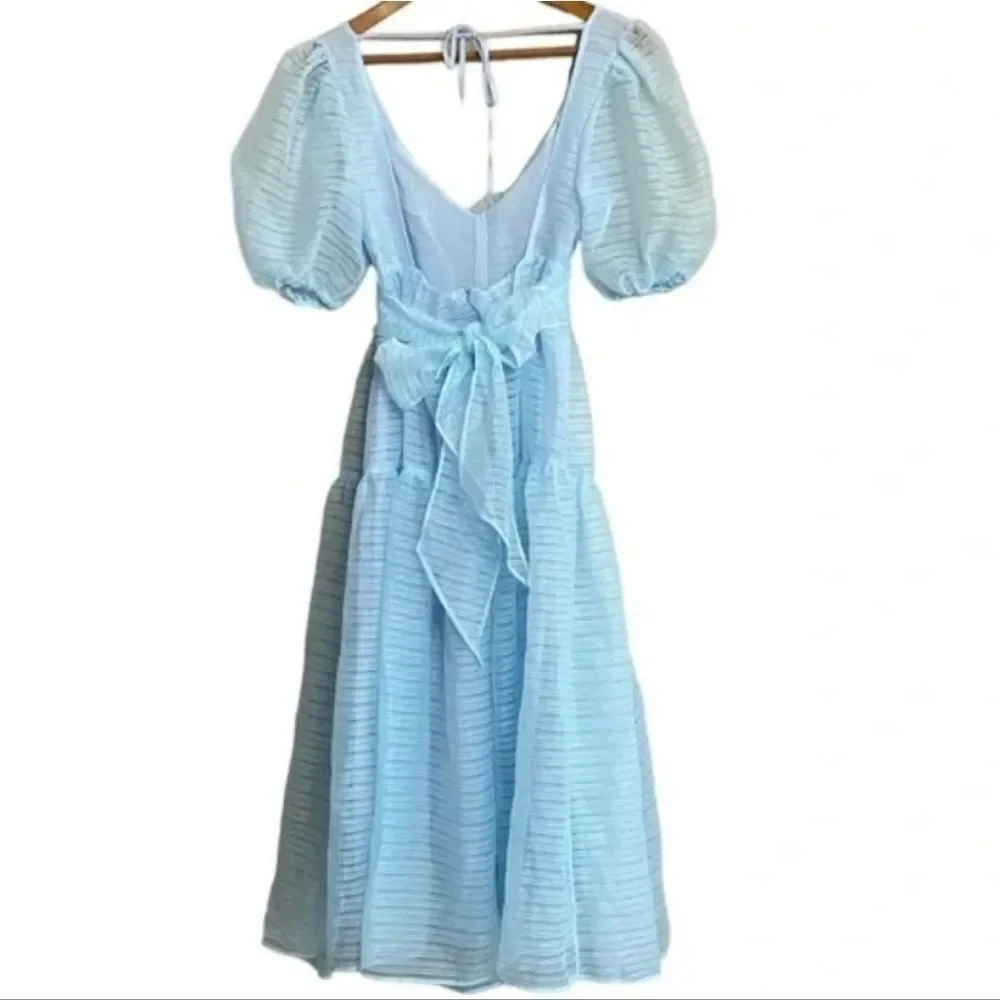 Free People Light Blue Puff Sleeve Midi Dress